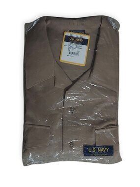 Creighton US Navy Khaki Military Uniform Shirt Mens Large Button Front